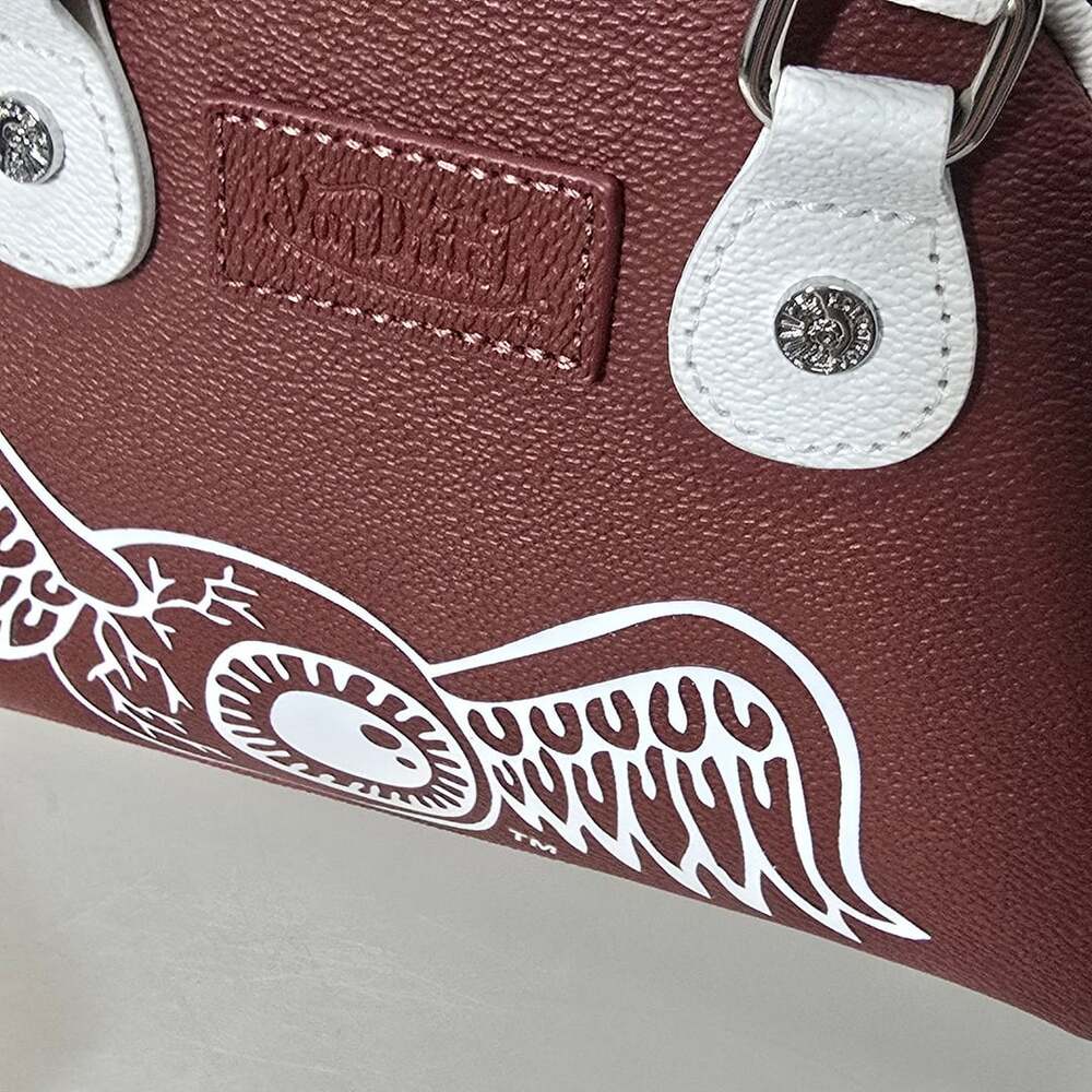 Von Dutch Brown & White Two-Tone Bowling Bag with Wings Design - Picture 2 of 10